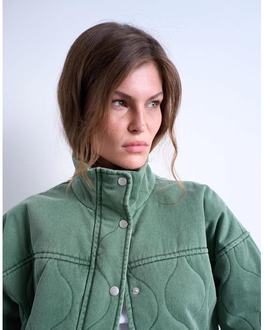 TOPSHOP Green – gesteppte oversize-bomberjacke aus baumwolle