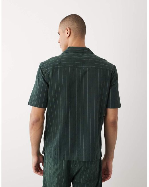 River Island Green Textured Striped Revere Shirt Co-ord for men