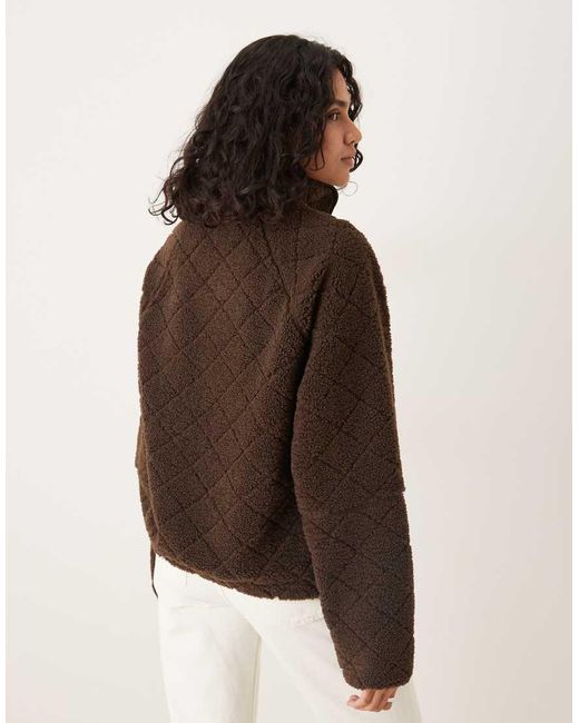 ASOS Brown Quilted Borg Half Zip Through Fleece