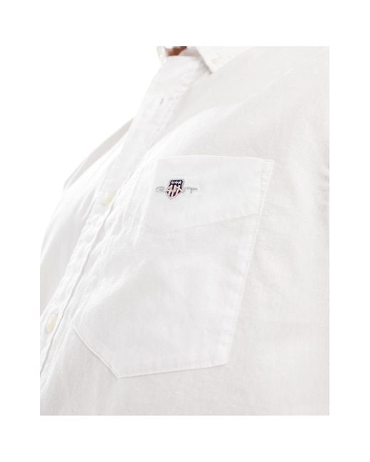 Gant White Shield Logo Short Sleeve Cotton Linen Shirt for men