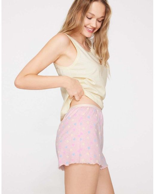 Tezenis Pink Printed Cotton Shorts With Rolled Hem