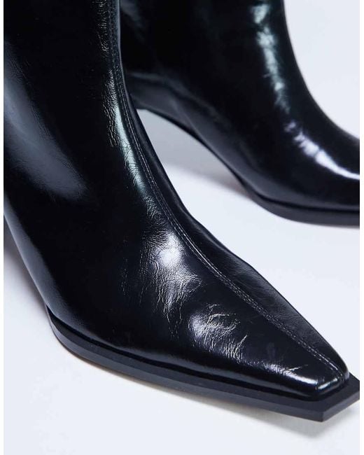 TOPSHOP Black Talia Chisel Toe Knee High Boots