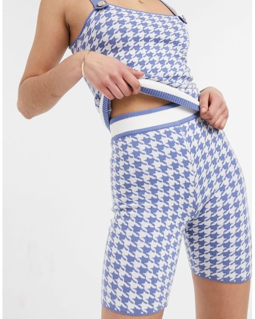 River Island Blue Houndstooth Check Knit Co-ord Shorts