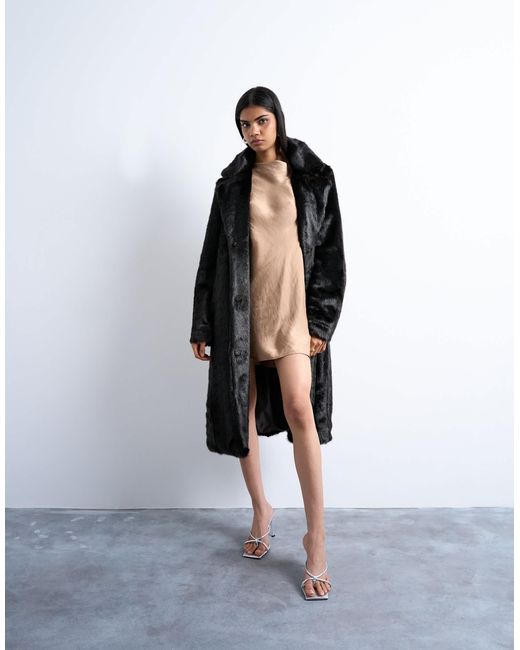 TOPSHOP Brown – langärmliges minikleid aus satin