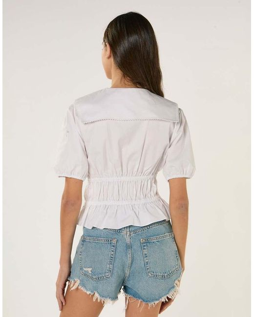 Glamorous White Smocked Waist Blouse