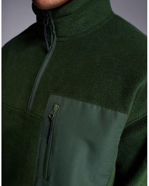 Sweat oversize en polaire à col zippé et poche poitrine - foncé ASOS pour homme en coloris Green