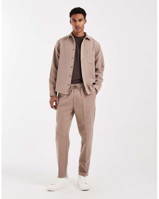 ASOS Natural Co-Ord Tapered Trouser With Wool for men