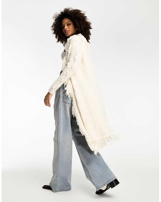 River Island White Fringed Cardigan