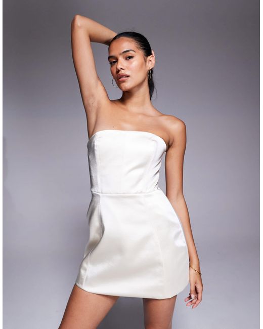 Oh Polly Women's White Haisley Structured Bandeau Mini Dress