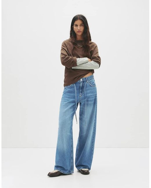 Pull&Bear Blue baggy Jeans With Drawstring
