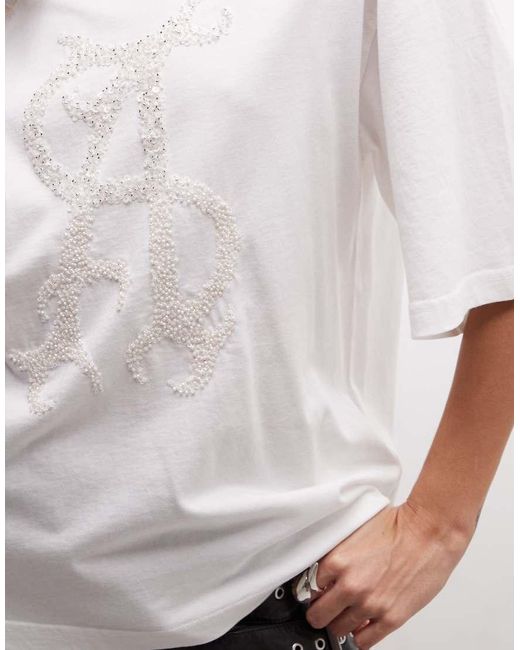 AllSaints White Reflex Amelie Short Sleeve Embellished Logo T-shirt