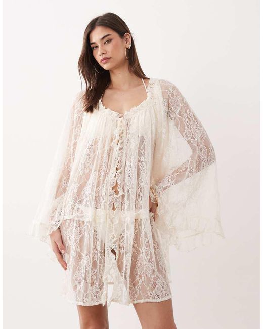 Miss Selfridge Pink Beach Lace Boho Wide Sleeve Cover Up