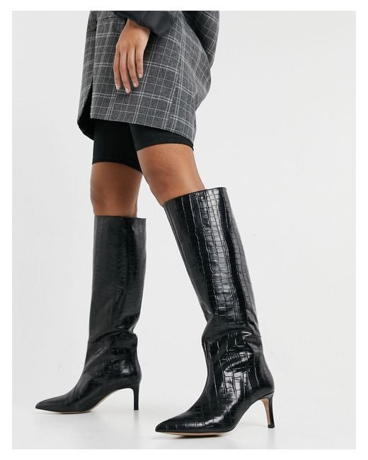 & Other Stories Black Leather Slouch Knee High Boots