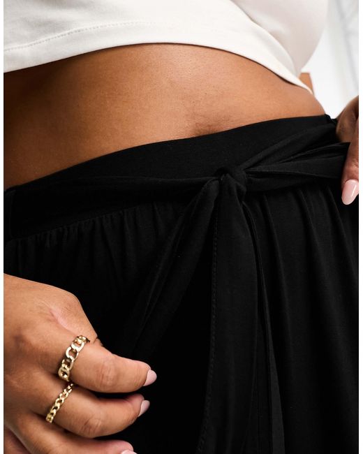 ASOS Black Asos Design Curve Tie Belt Wide Leg Trouser