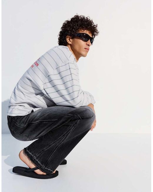Bershka Gray Straight Flared Jeans for men