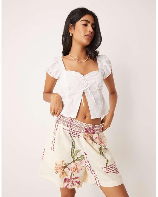 ASOS Natural Shirred Waist Shorts