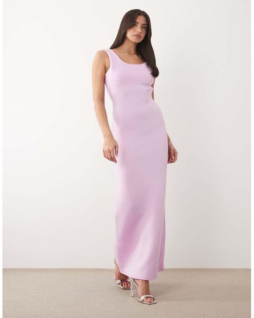 ASOS Pink Structured Scoop Neck Maxi Dress With Open Back