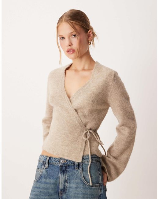 Gina Tricot Natural Long Sleeve Knitted Wool Alpaca Wrap Cardigan