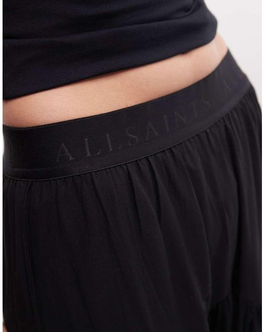 AllSaints Black Femi Leaf Cut Out Midi Skirt