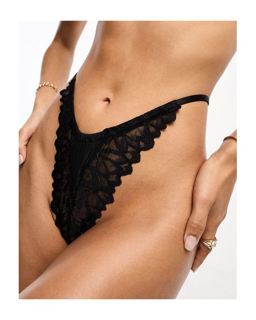 We Are We Wear Black Lace High Leg Gathered Thong