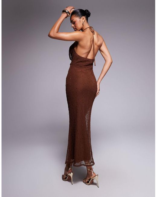 ASOS Purple Crochet Sequin Halter Maxi Dress With Cut Out