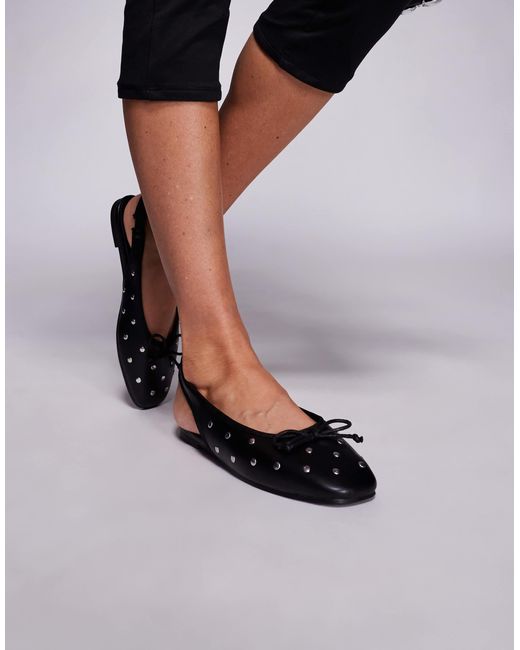 Public Desire Black Bia Sling Back Ballet Flats With Flat Studs