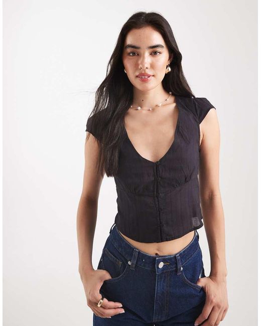 Cotton On Black Cap Sleeve Button Through Shirt