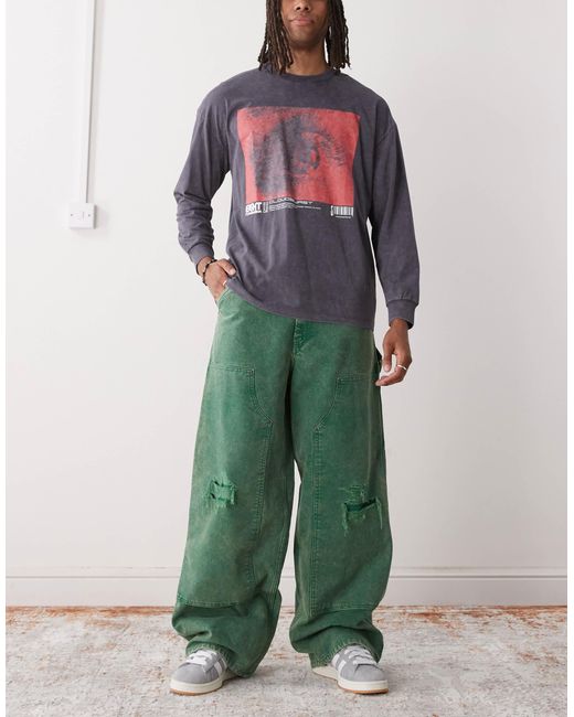 Weekday Green Oversized Canvas Workwear Pants for men
