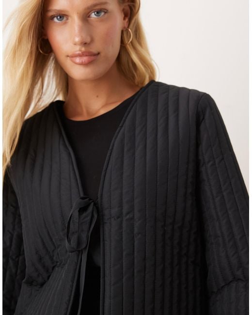 Vila Black Tie Front Quilted Jacket