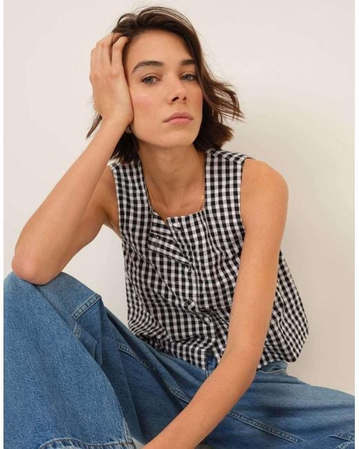 Nobody's Child Black Gingham Button Front Top