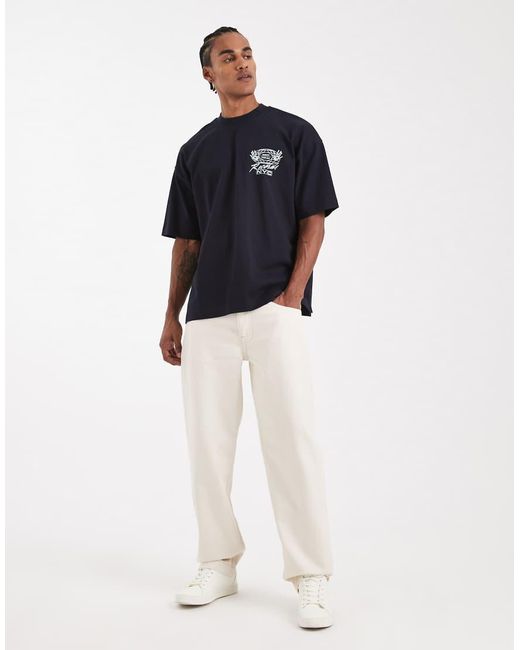 ASOS Blue Circular Design Collection Super Heavyweight Oversized T-shirt With Records Graphic for men