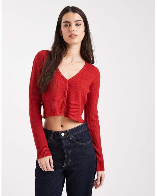 Miss Selfridge Red Fluffy Cropped Cardigan