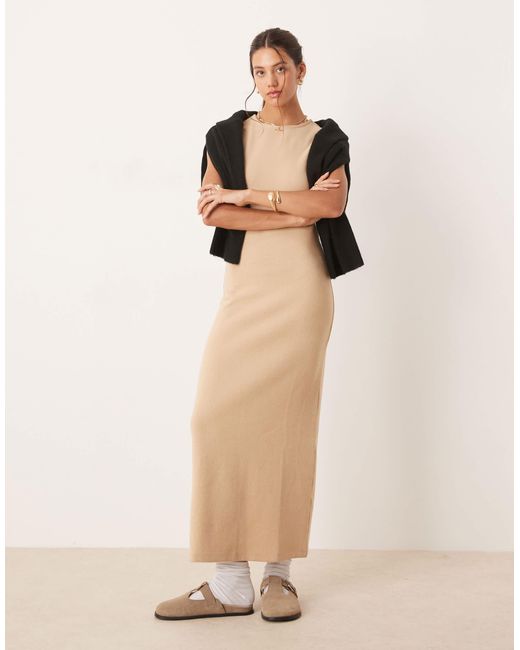 ASOS Natural Supersoft Cap Sleeve Column Maxi Dress