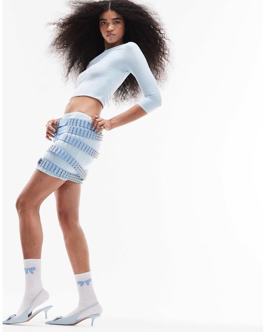 ASOS Co-Ord Slinky Low Rise Micro Mini Skirt With Split in Blue | Lyst
