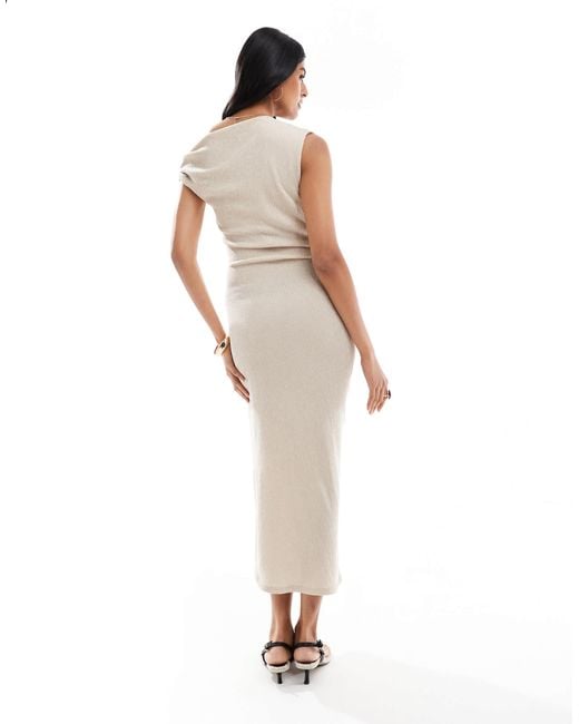 Vero Moda White Asymmetric Shoulder Textured Midi Dress