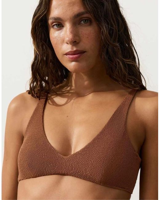 Oysho Brown Crinkle Halter Bikini