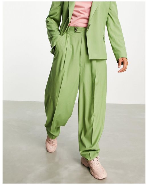 Pantaloni da abito a palloncino vita altaASOS in Materiale sintetico da Uomo  colore Verde | Lyst