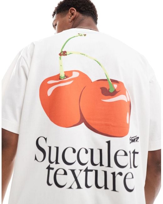 Pull&Bear White Cherries Back Printed T-shirt for men