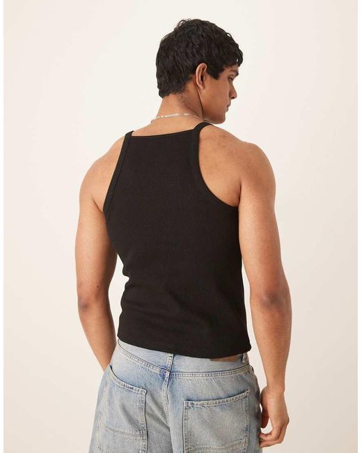 Canotta Attillata Nera A Coste di ASOS in Blue da Uomo