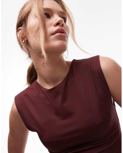 TOPSHOP Top Van Gladde Stof Met Korte Mouwen in het Red