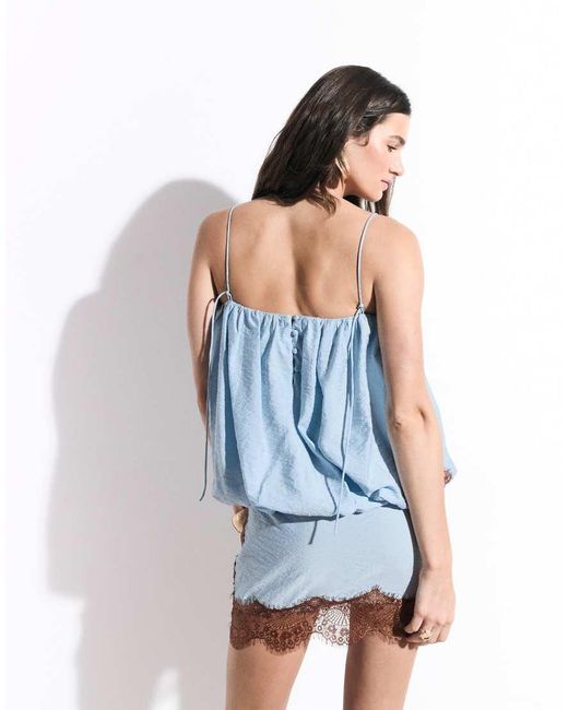 ASOS Blue Lace Applique Bubble Hem Mini Dress