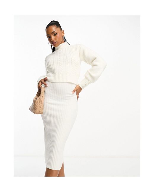 Morgan Natural 2 In 1 Wool Mix Cable Knit Midi Jumper Dress In