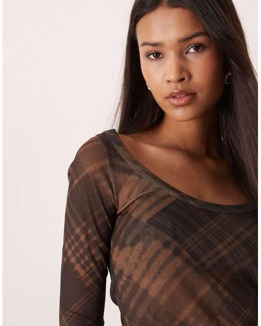 ASOS Blue Gauzy Mesh Check Scoop Neck Top