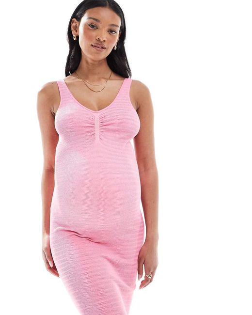 Mama.licious Pink Mamalicious Maternity Textured Support Tank Midi Dress With Lettuce Edge