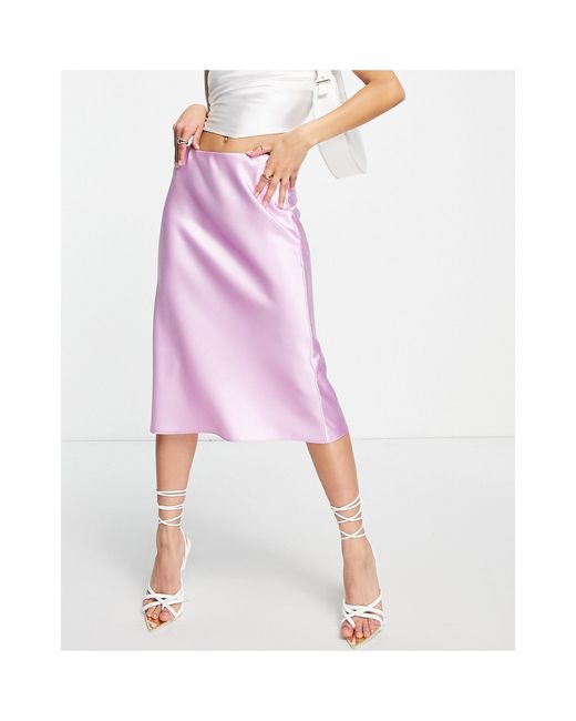 ASOS Low Rise Satin Bias Midi Skirt in Purple Lyst Canada