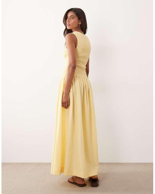 ASOS Natural Crinkle Scoop Neck Maxi Sundress With Shirred Waist