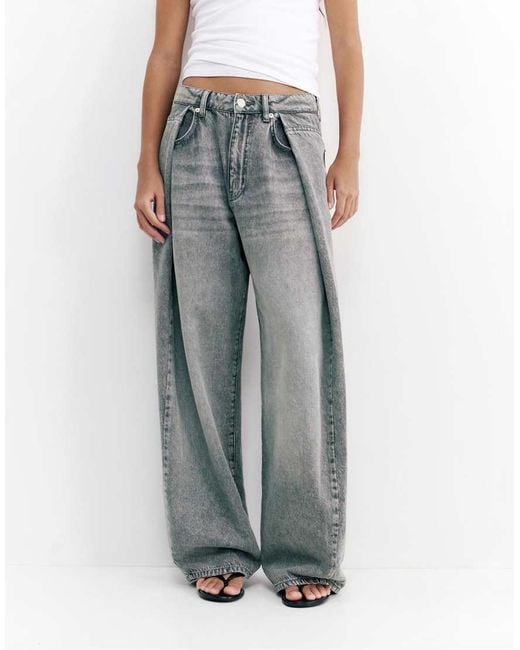Pull&Bear Gray Pleated Balloon Fit baggy Jeans