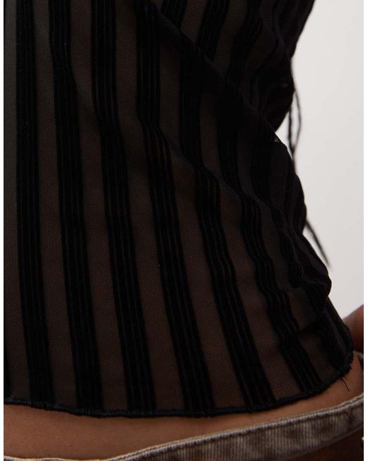 Collusion Black Striped Sheer Lace Detail Cami