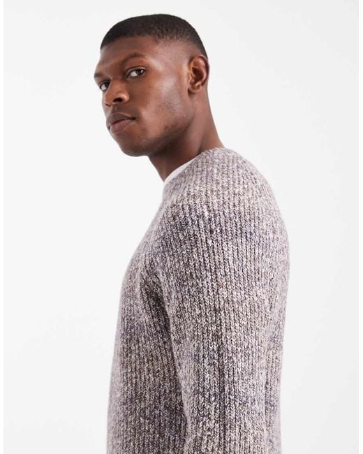 Threadbare Gray Crew Neck Knitted Ribbed Jumper for men