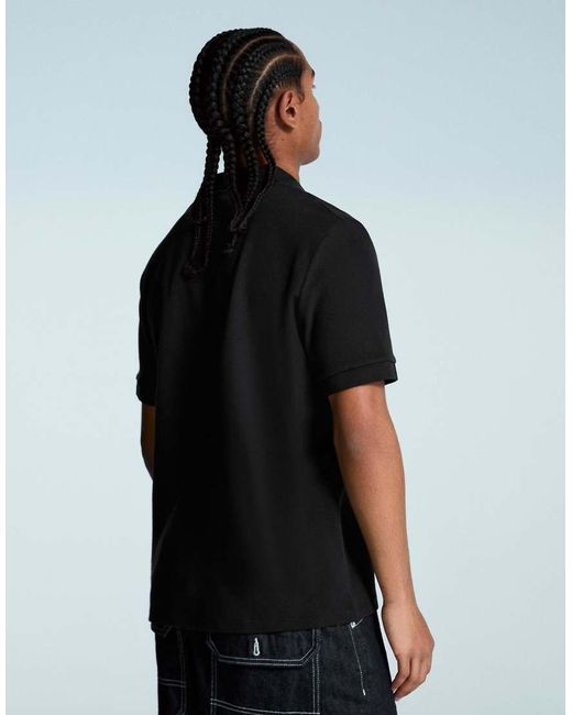 Bershka Black Embroidered Structured Short Sleeve Polo Shirt for men